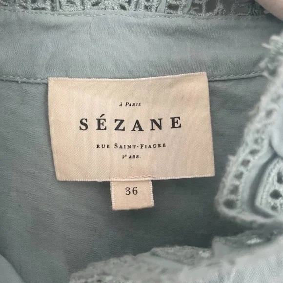 Sezane Desiree Button Down Blouse Chic Lace-Trimmed Blouse in Soft Blue - Picture 7 of 7